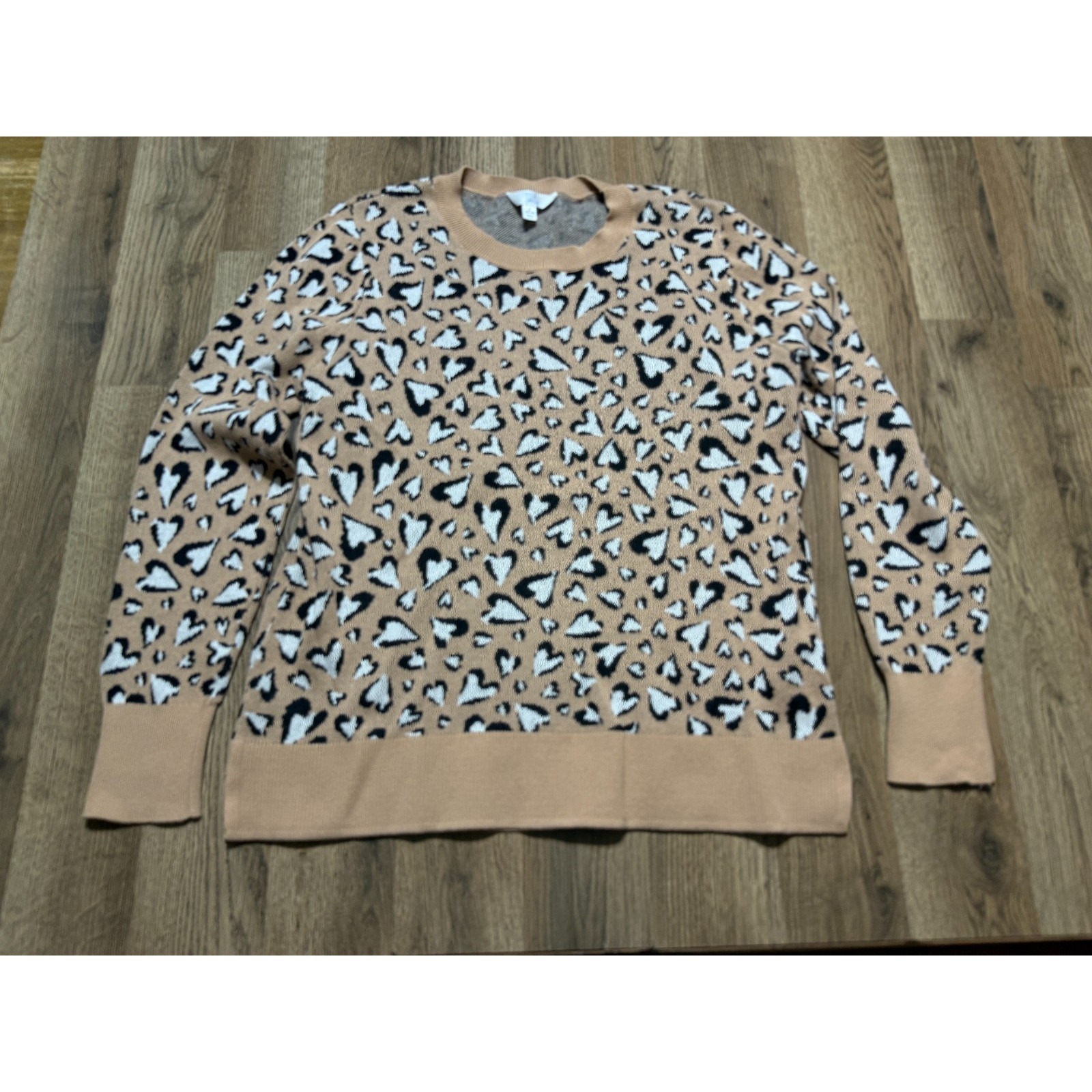 Time & Tru Sweater, Women's Size Large, Brown White Black, Pullover, Crewneck